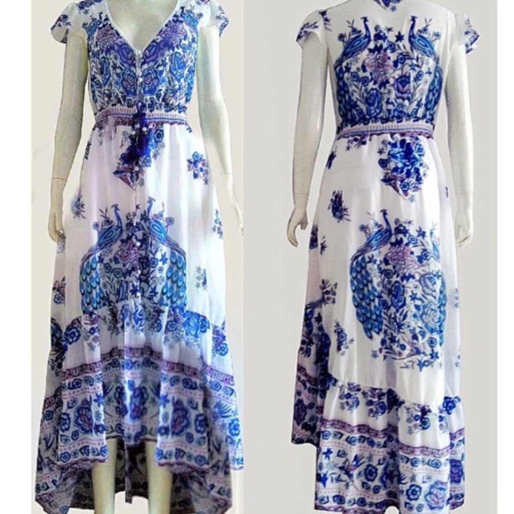 FLORAL Maxi DRESS Bluebird Blue White  NEW - Picture 4 of 4